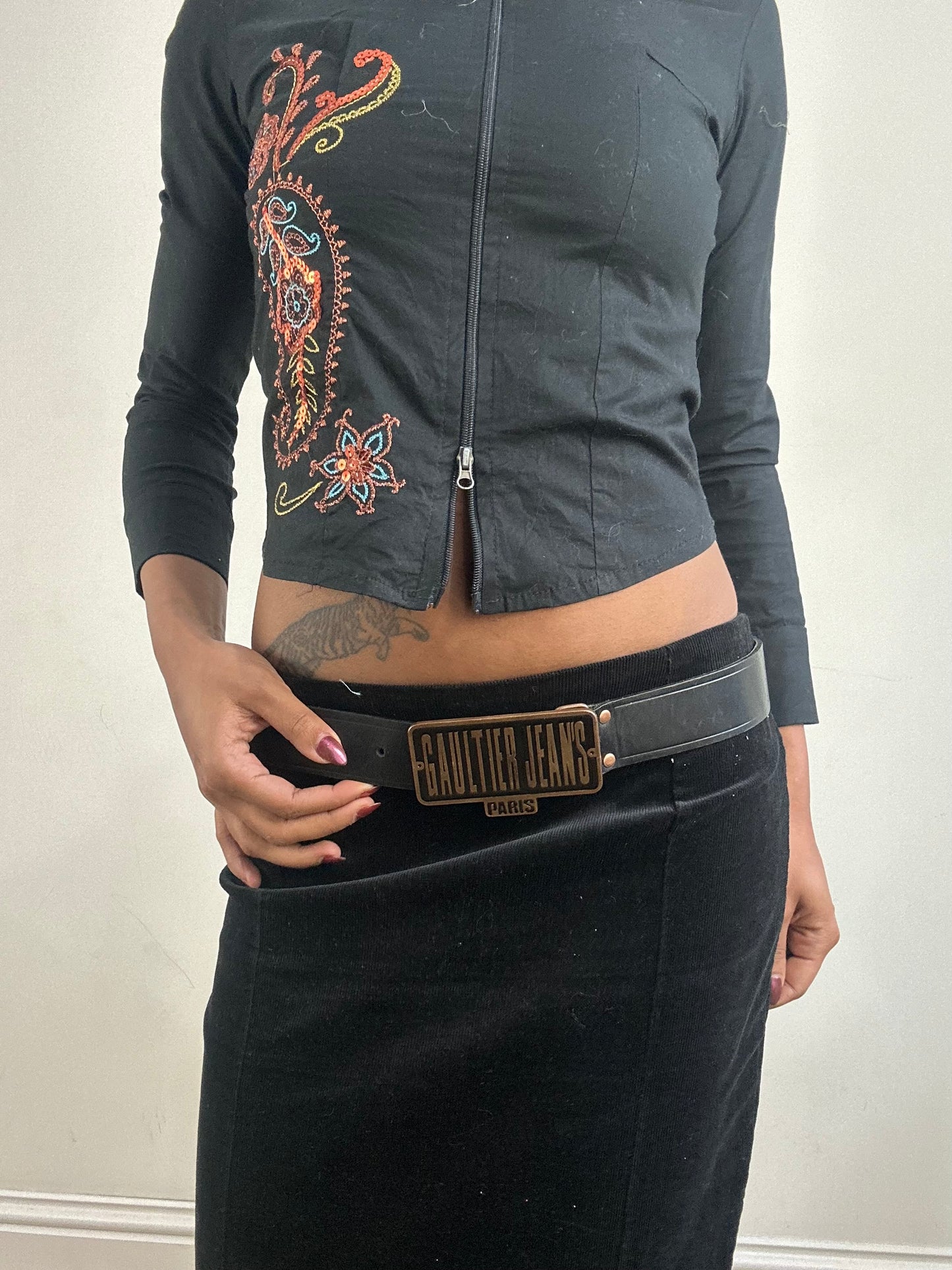 winter edit | black gaultier jeans leather belt with logo buckle