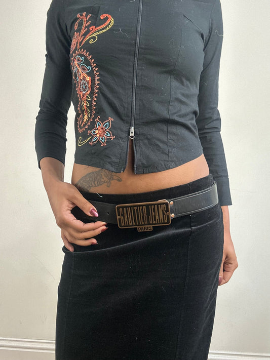 winter edit | black gaultier jeans leather belt with logo buckle