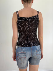 summer edit | small black mesh cami with pink polka dot print