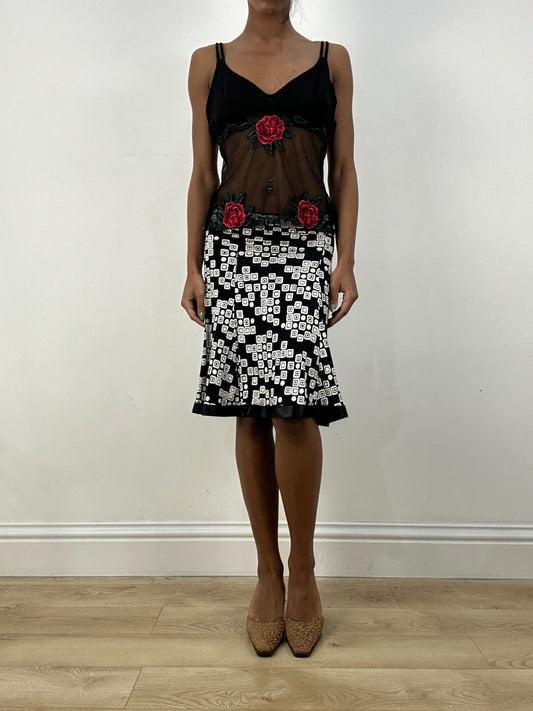 MOB WIFE DROP | small black mesh top with rose graphic detail