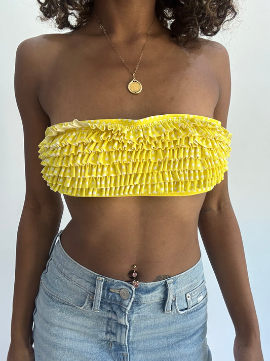 beach drop | small yellow bandeau ruffle bikini top