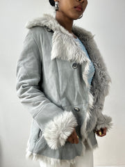 vintage edit thirty-two | small grey suede style jacket with fur lining and oversized buttons