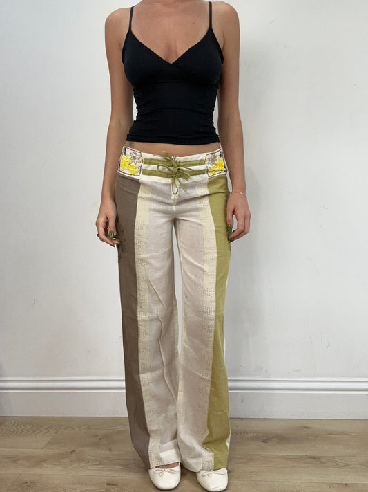 vintage edit seventeen | small white and green linen beaded trousers
