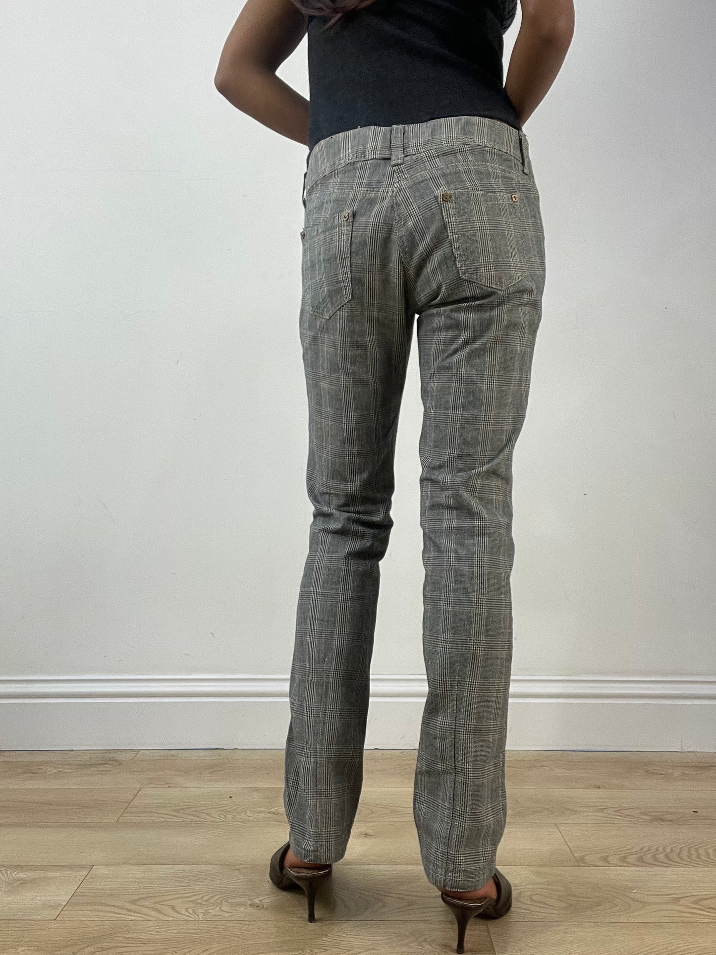 vintage edit thirty-three | medium brown straight leg trousers with plaid print