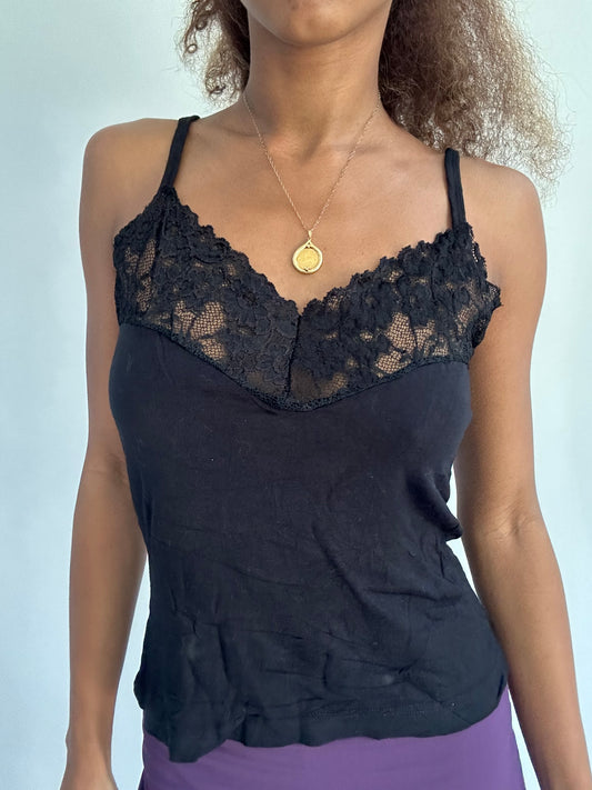 ‼️ | small black cami top with lace detail