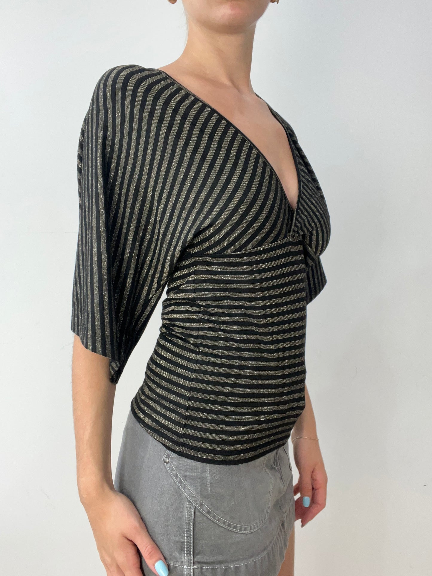 vintage edit thirty | small black and gold bat wing top