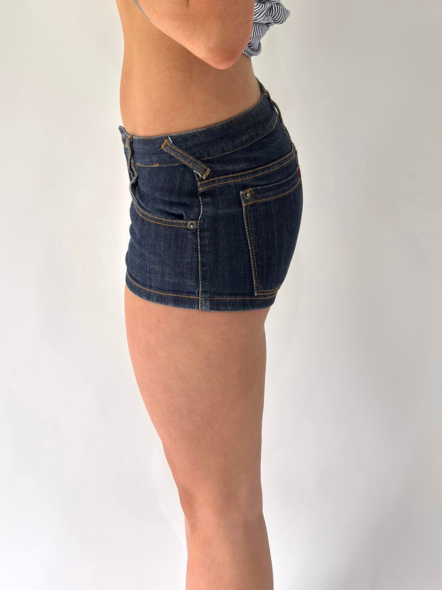 sailor drop | extra small blue denim micro shorts