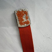⭐️💻 | taille: OS · couleur: orange + argenté · matière: nylon · article: ceinture · détails: perles + boucle