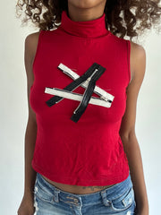 euro trash | small red zip detail roll neck top