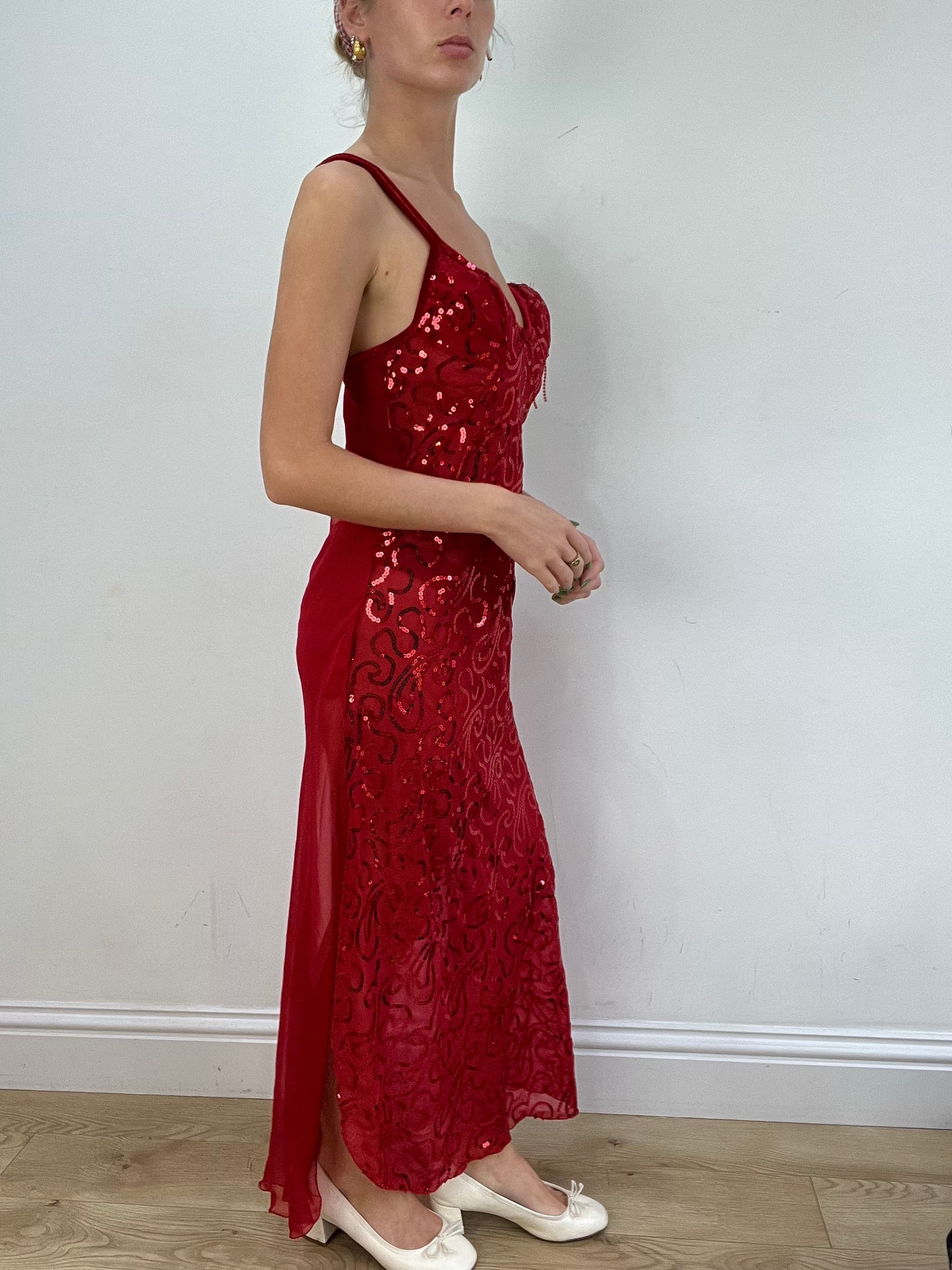 vintage edit seventeen | small red sequin maxi dress