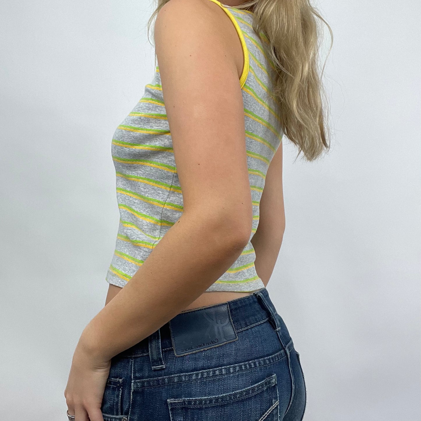 💻LIGHT ACADEMIA DROP | small grey and yellow striped tank top