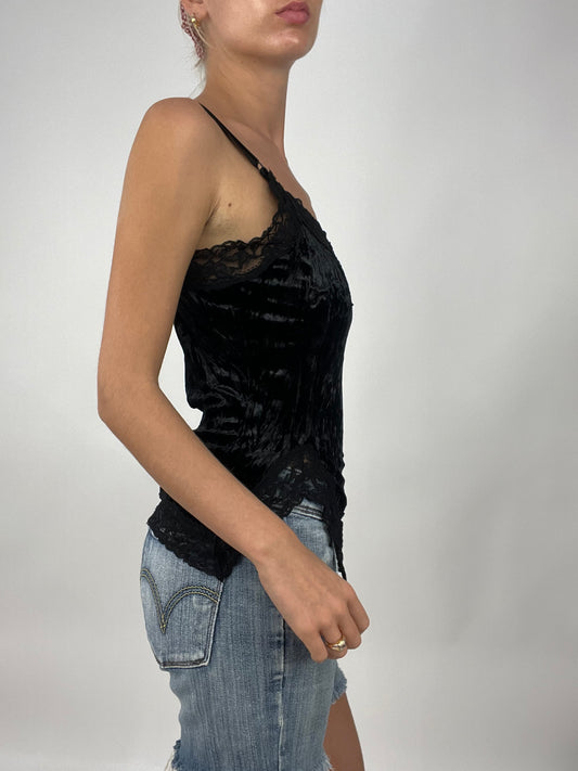 💚 TAYLOR SWIFT DROP | small black velour cami with lace trim