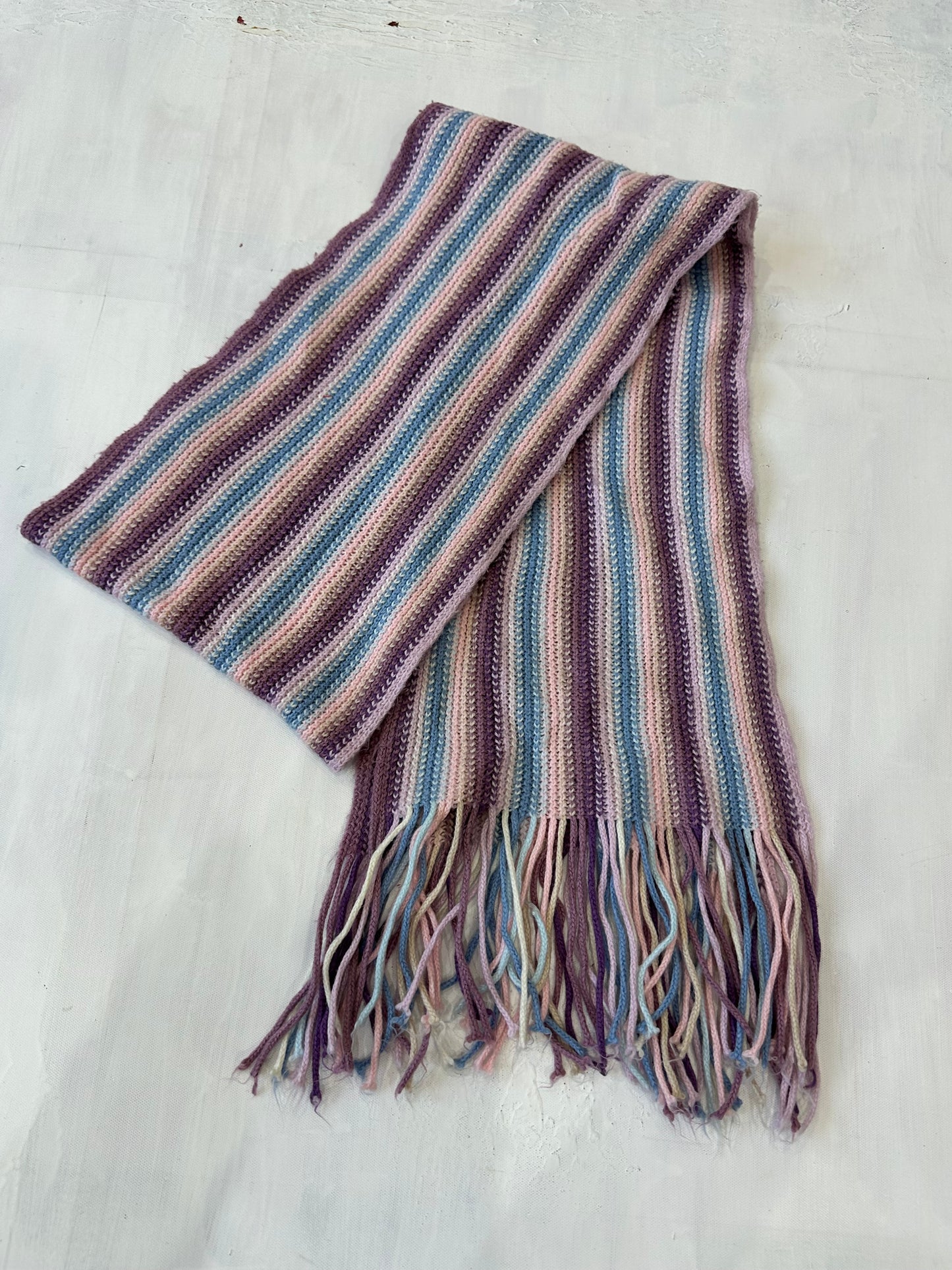 winter edit | purple and blue striped knit tassel scarf