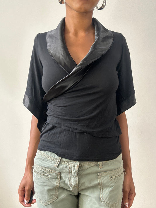 vintage edit twenty-nine | small black 3/4 sleeve wrap top