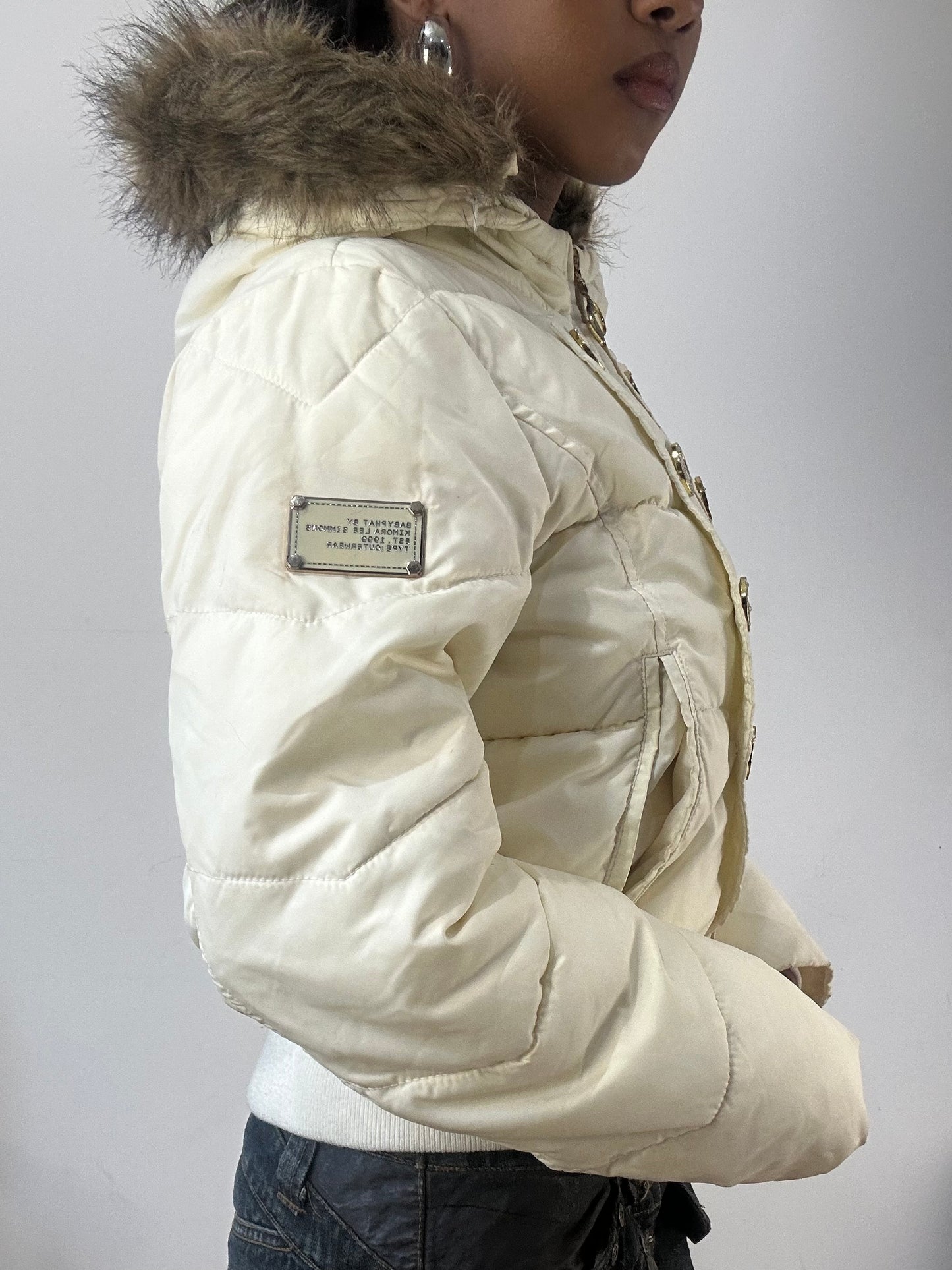 AUTUMN EDIT | small cream baby phat puffer jacket with gold button detail