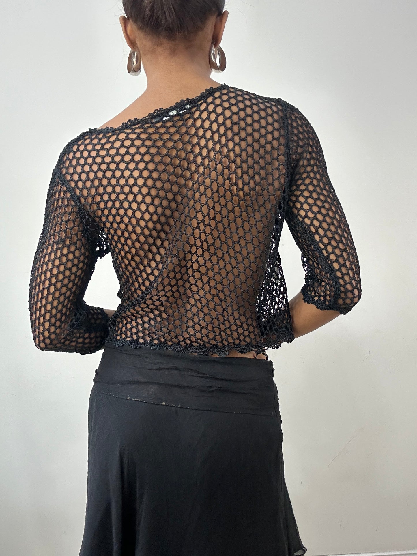 vintage edit: indie sleaze | small black crochet cardigan with button up detail