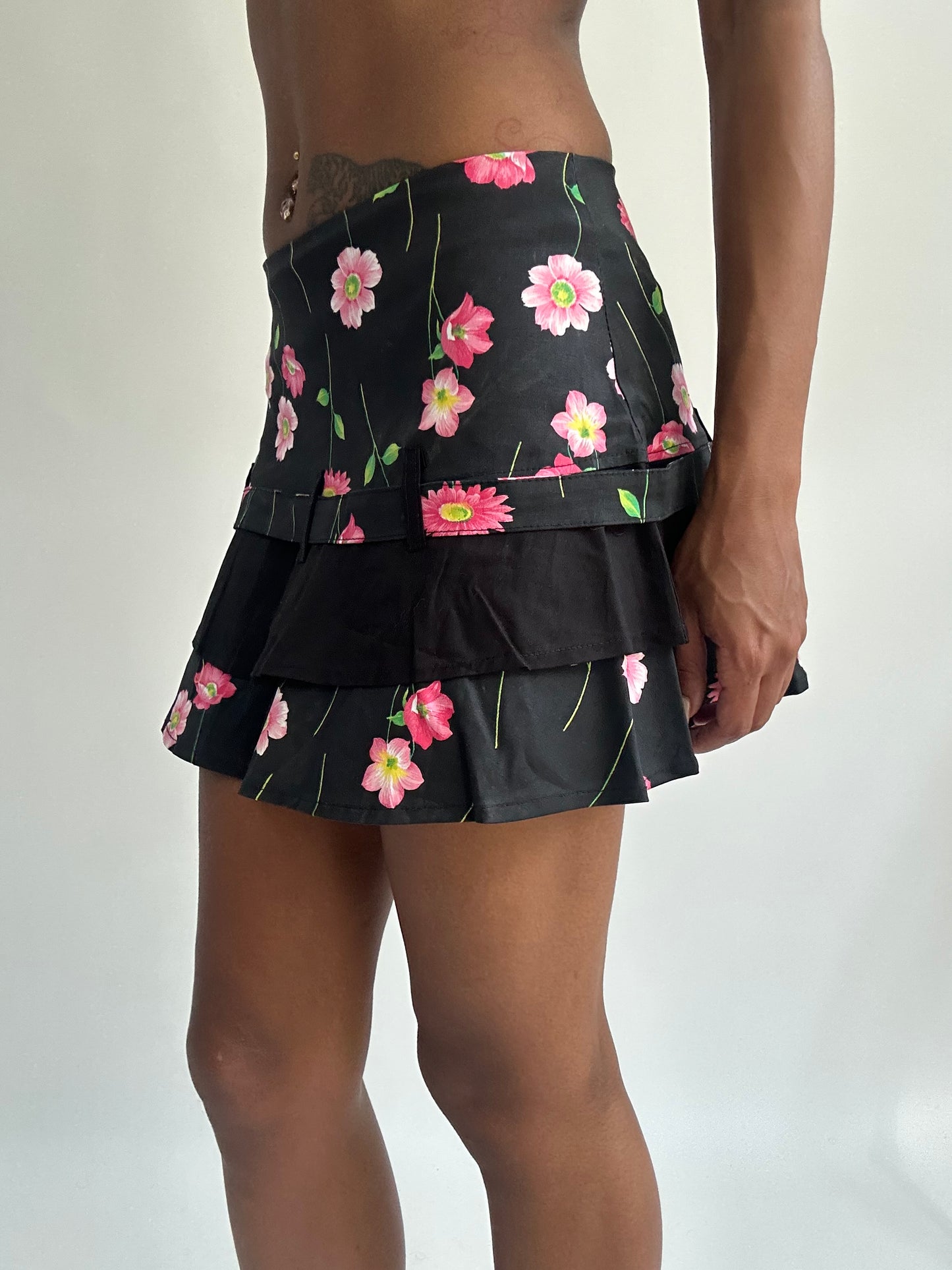 summermaxxing drop | extra small black floral mini skirt