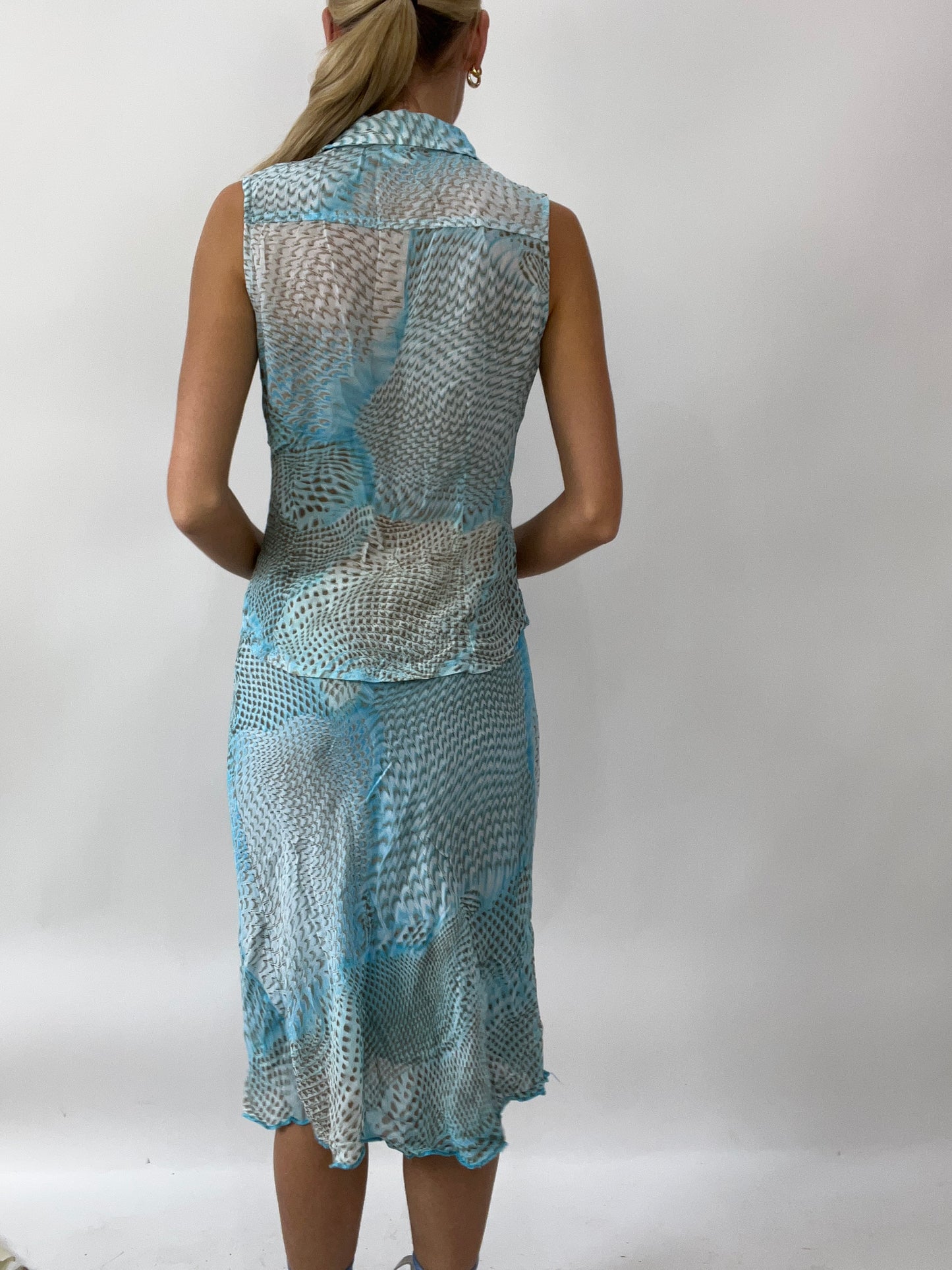 GIRLS TRIP DROP | small blue and grey sheer set with maxi skirt and blouse