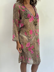 Strand-Drop | mittelbraun transparentes Kleid mit Animal-Print