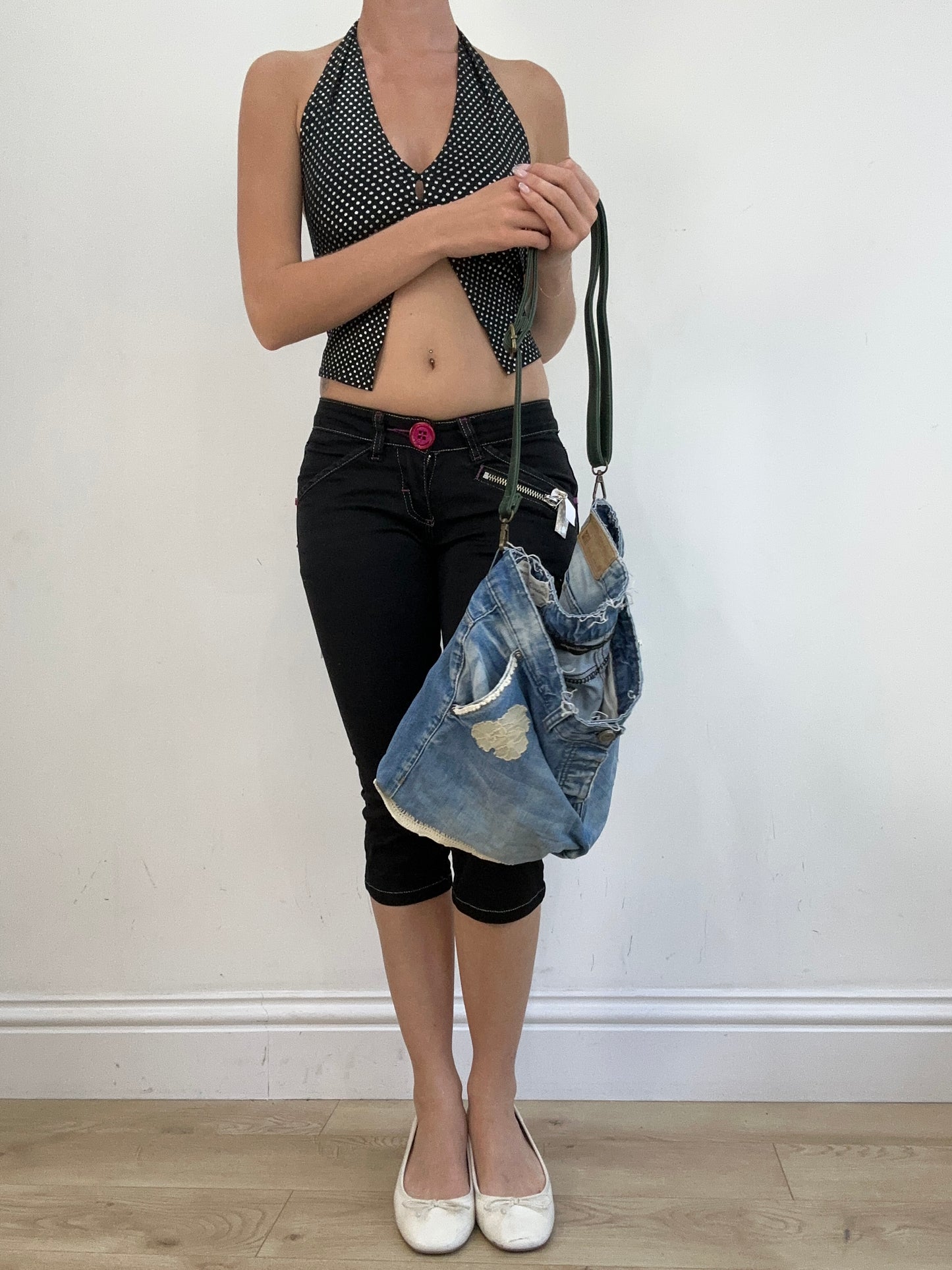 summer edit | blue mid wash denim reworked crossbody bag
