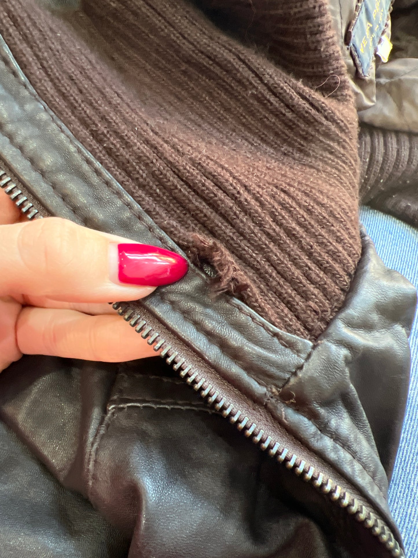 vintage edit sixteen | small brown faux leather dual zip jacket