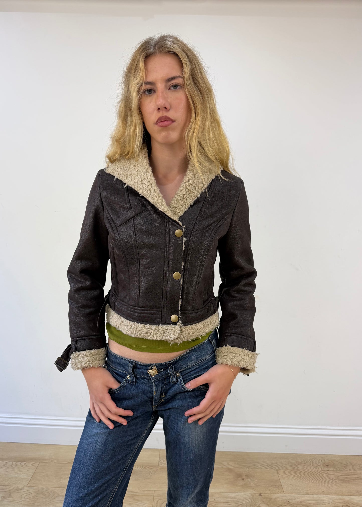 small brown faux leather jacket