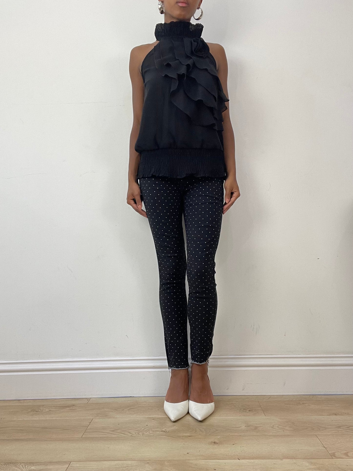 vintage edit twenty-six | small black skinny trousers with polka dot print