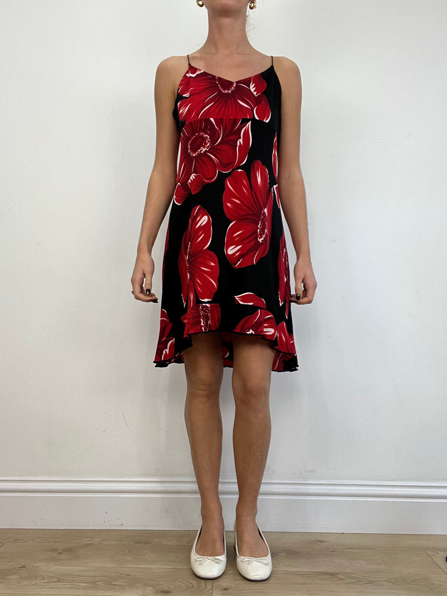 💻 Vintage edit one | mittelschwarzes und rotes Blumenkleid