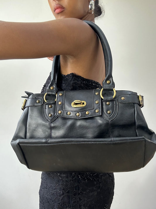BEST PICKS | black shoulder bag with gold hardware details
