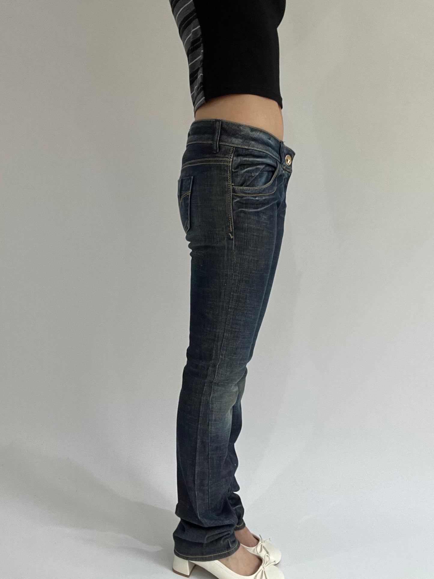 ‼️ | small blue mental detail fitted jeans