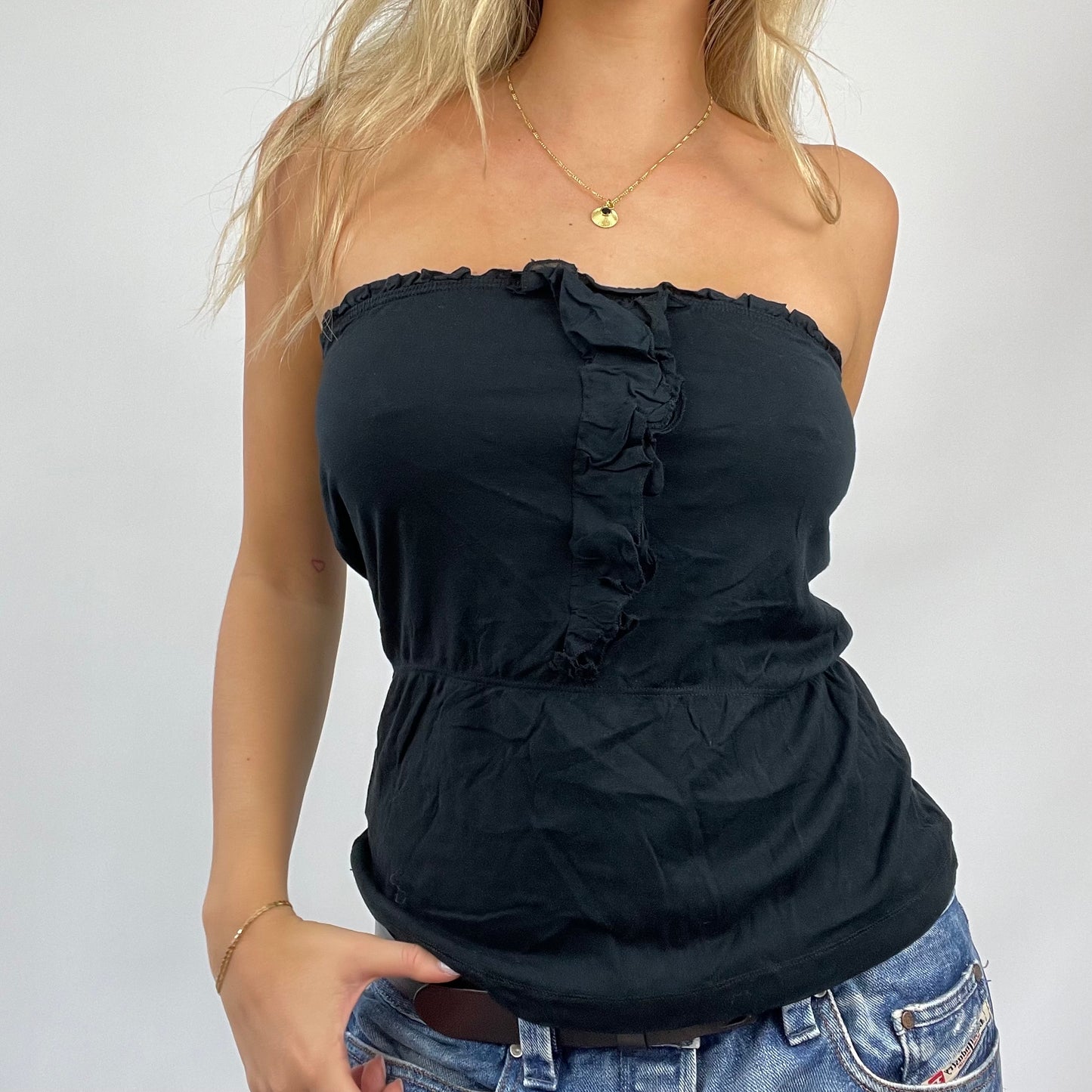 💻 COASTAL GRANDMA DROP | small black ruffle bandeau top