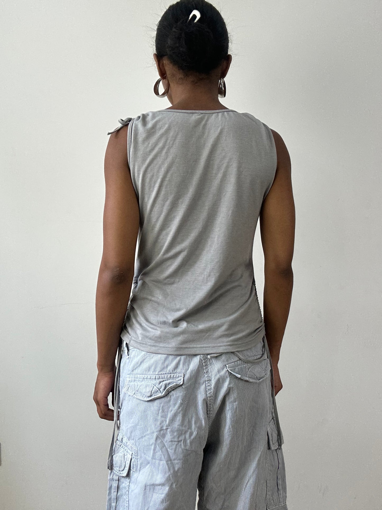vintage edit twenty-nine | small grey top with ruched sides and polka dot print