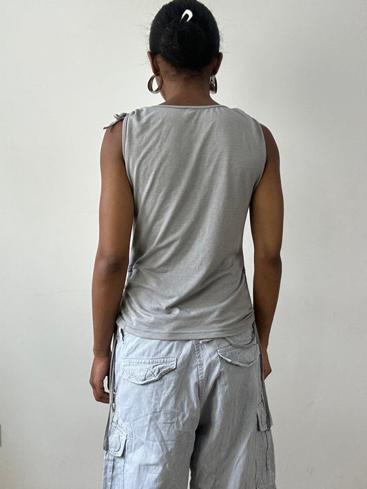 vintage edit twenty-nine | small grey top with ruched sides and polka dot print