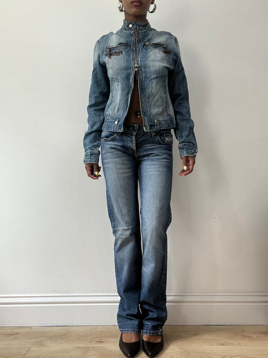BEST PICKS | medium blue denim jacket with dual zip detail