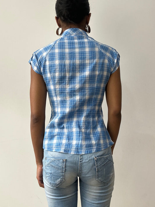 midsummer edit | small blue orsay gingham blouse