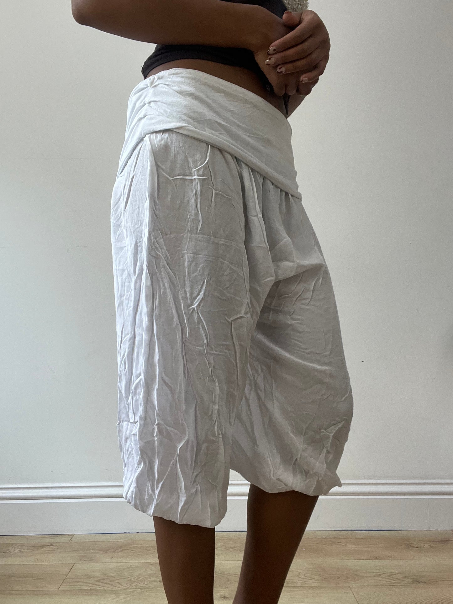 vintage edit thirty-one | small white flowy culottes with fold over waist