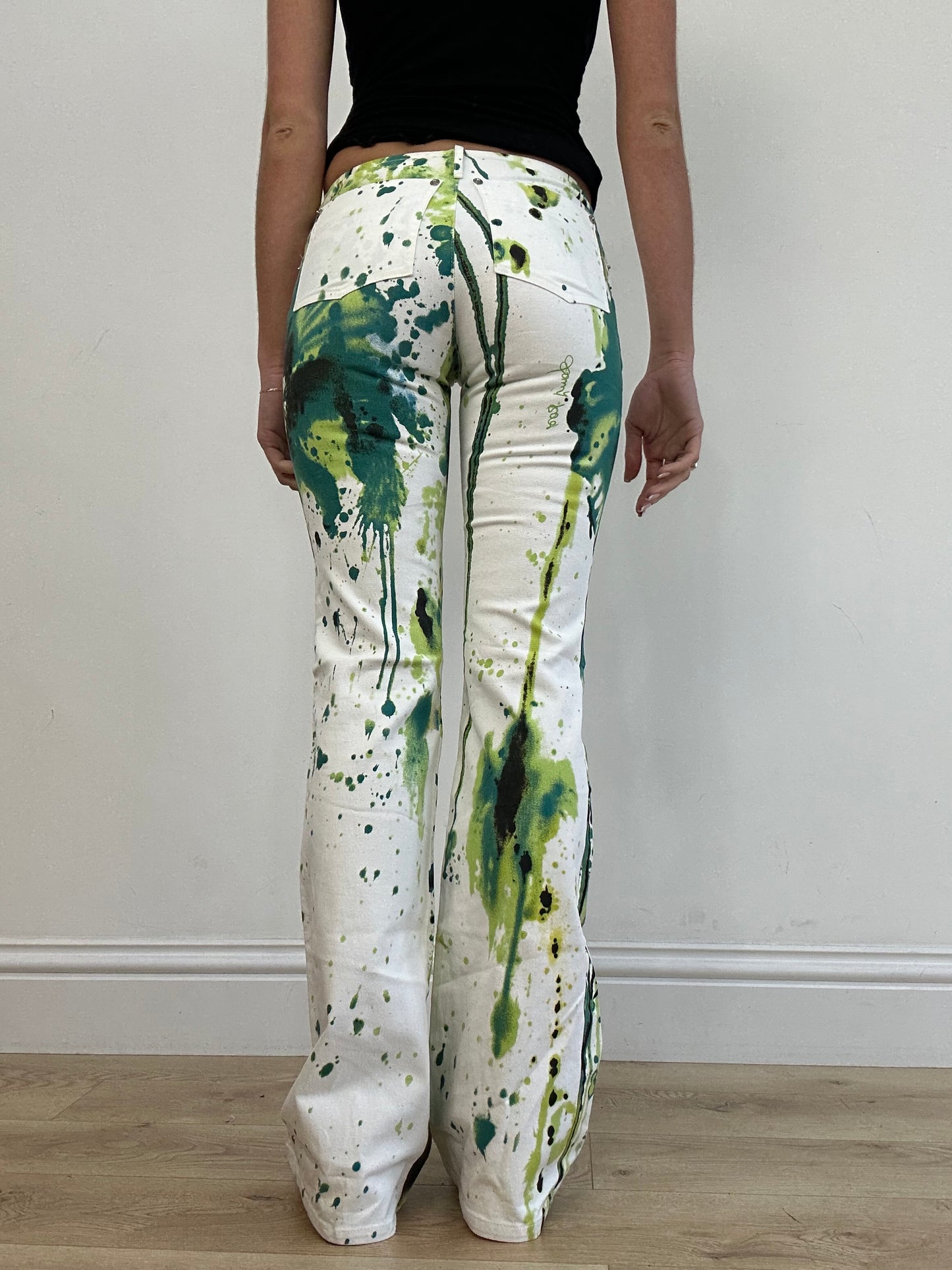 vintage edit three | white and green paint splatter jeans