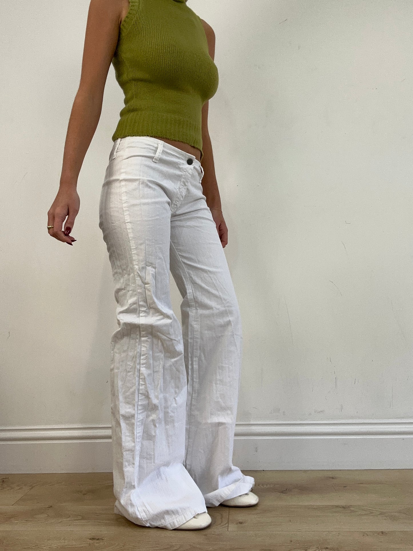 vintage edit thirteen | white ribbed flared trousers