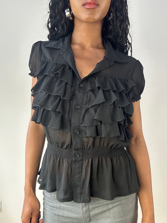 vintage edit twenty-three | small black sheer blouse with ruffles