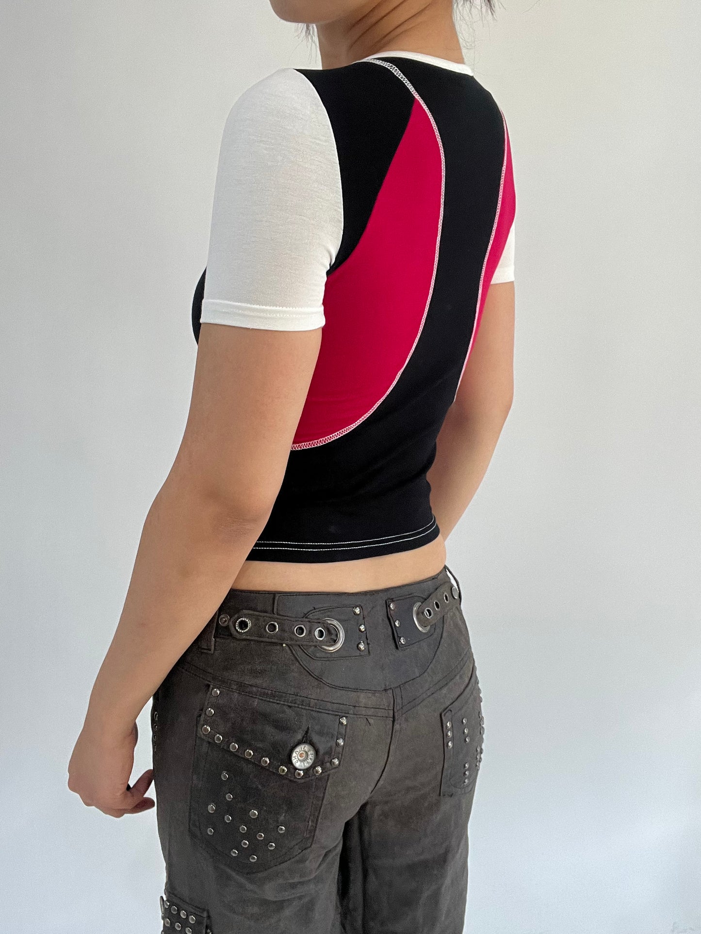 ‼️ | small white pink black splicing t-shirt top