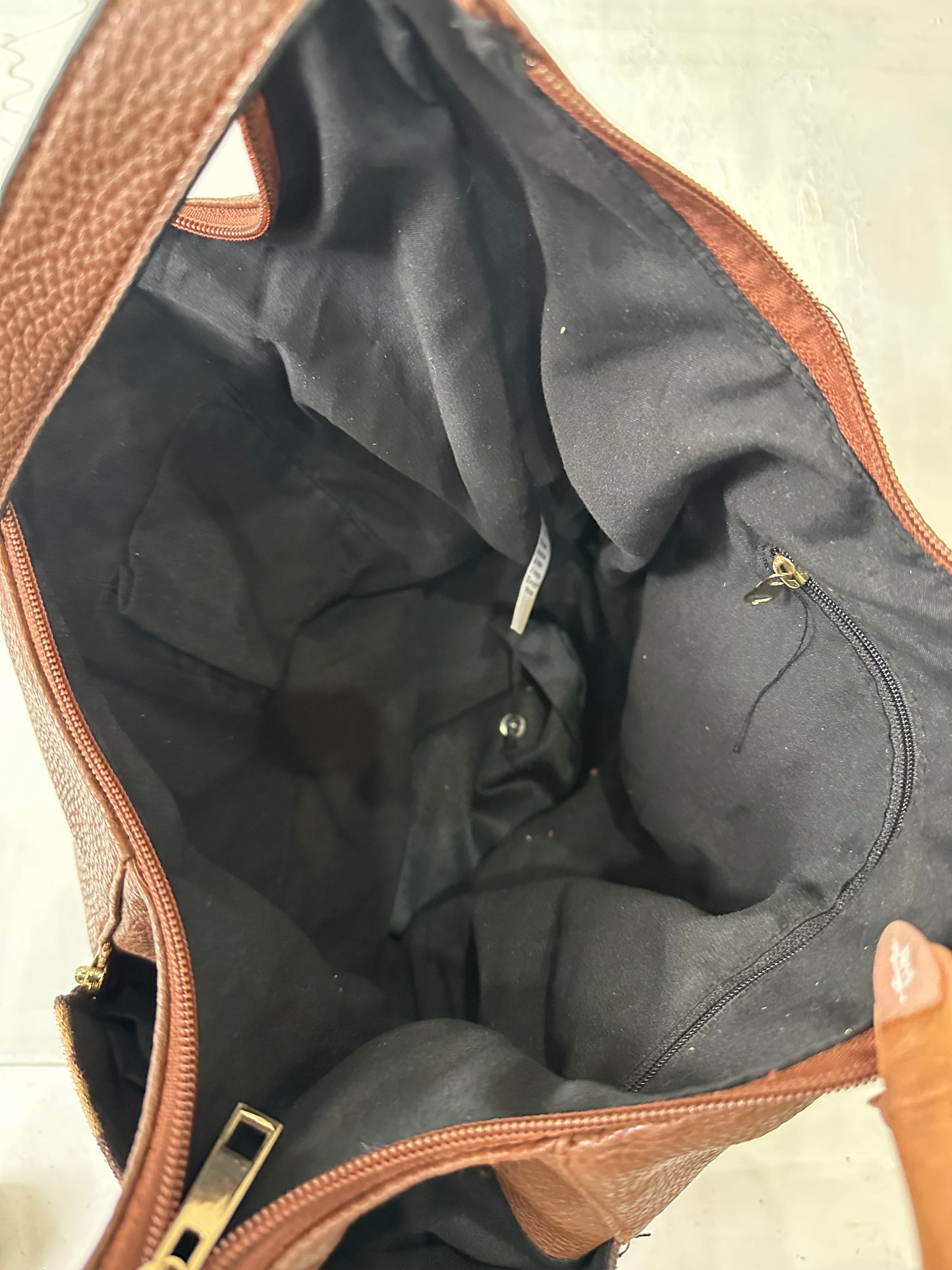 vintage edit thirty-three | brown faux leather shoulder bag with leopard print panels