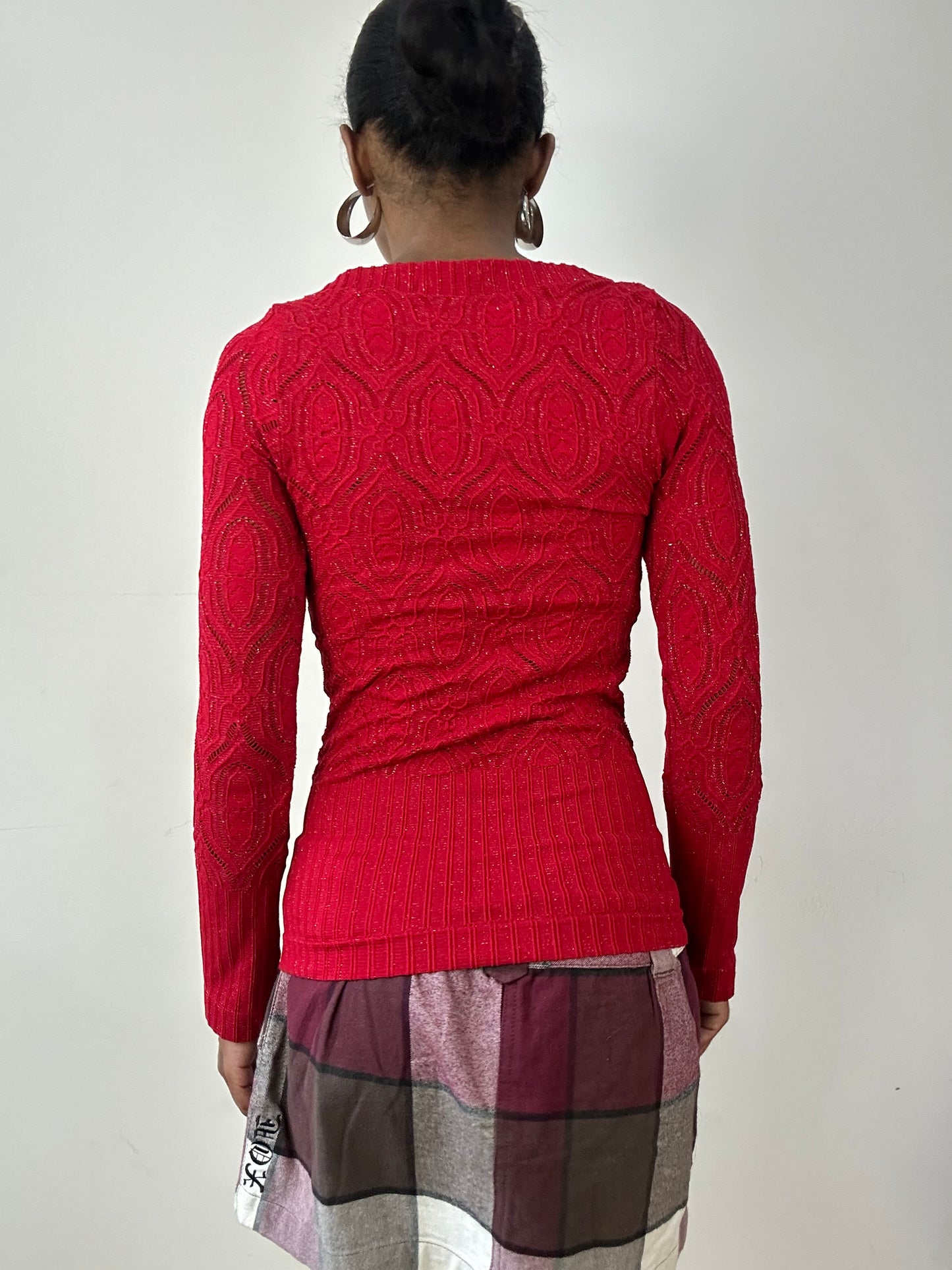 vintage edit twenty-six | small red crochet long sleeve top