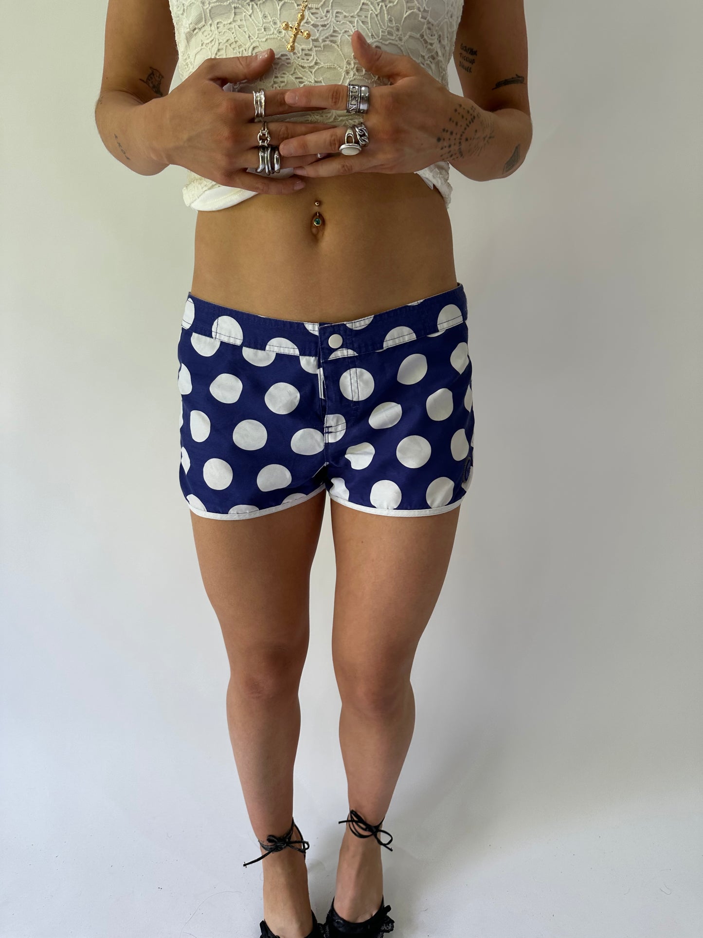 sailor drop | small blue roxy polka dot print mini shorts