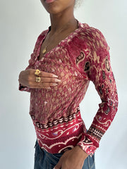 summermaxxing drop | medium pink sheer patterned long sleeve top