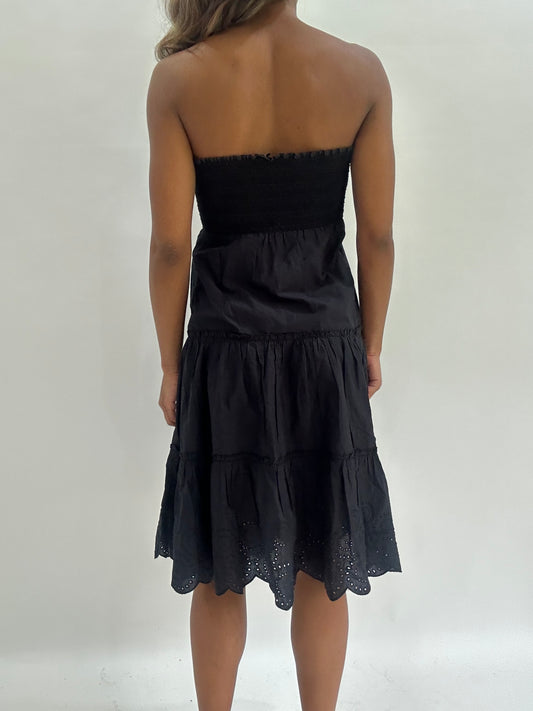wedding guest drop | small black bandeau ruched midi dress