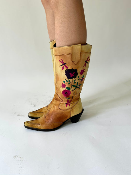 ⭐️ festival drop | UK4 small brown floral cowboy boots