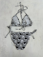 Top-Auswahl | mittelschwarz-weißes billabong-Logo-Herz-Bikini-Set
