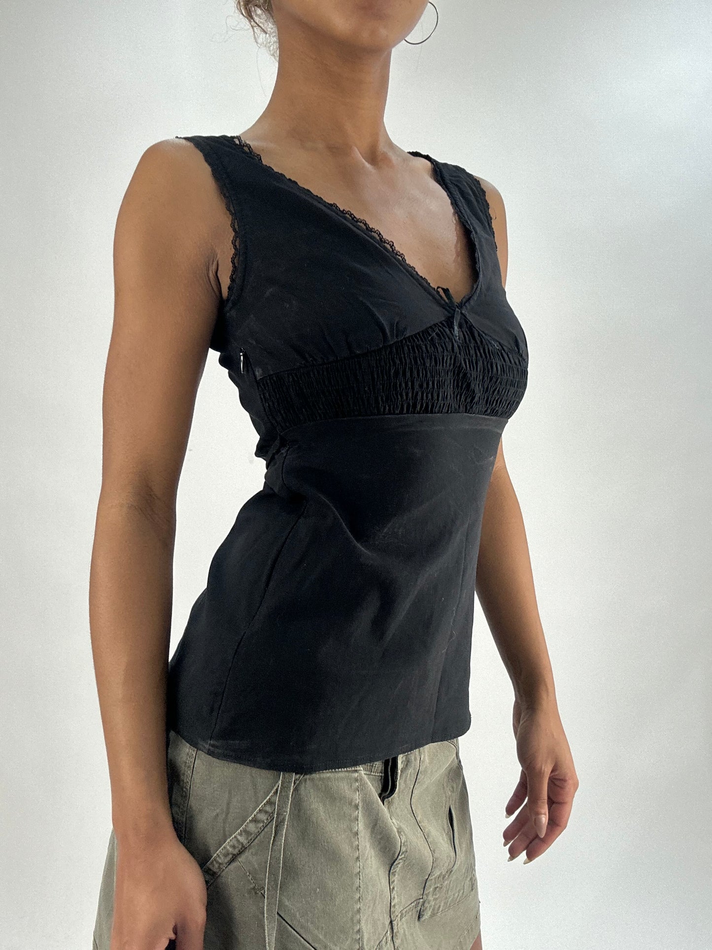 vintage edit thirty-five | small black ruched top with ribbon detail