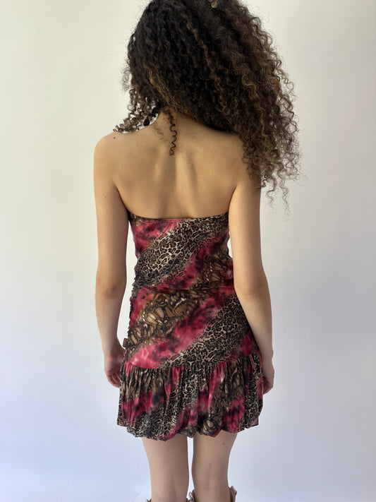 festival drop | small pink leopard print bandeau ruched mini dress