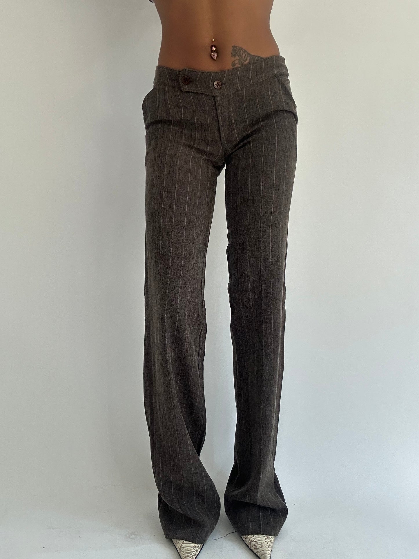 ‼️ | grey pinstripe trouser with brown details